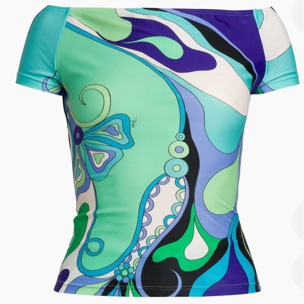 Emilio Pucci Blue and Green Patterned Blouse and Leggings